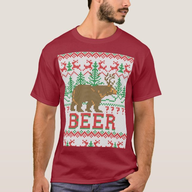 Bärn-Rotwild-oder Bier-Weihnachtspullover-Stricken T-Shirt (Vorderseite)