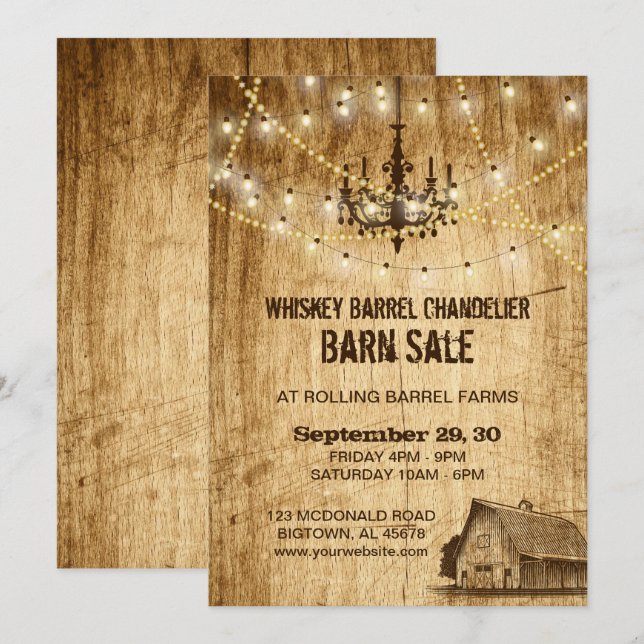 Barn Sale Einladung mit Kronleuchter und Leuchten (Vorne/Hinten)