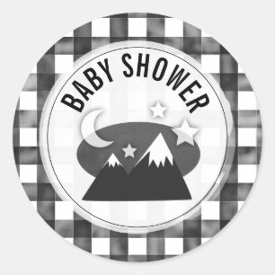 Bärn-Schwarzweiss-Gingham-GebirgsBabyparty Runder Aufkleber