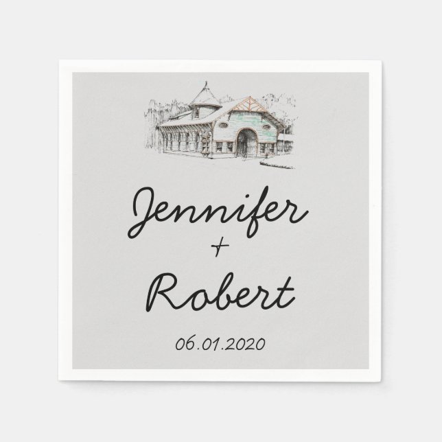 Barn Sketch Wedding Napkin Serviette (Vorderseite)