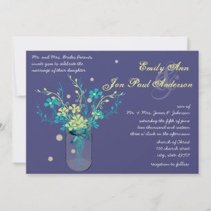 Barn Wedding Navy Aqua Gelbe Blume Mason Jar Einladung