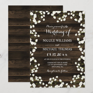 Barn Wood Baby's Breath Wedding Invitations