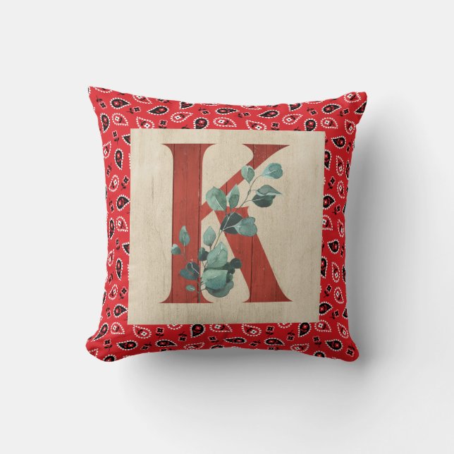 Barn Wood & Bandana Letter K Kissen (Vorderseite)