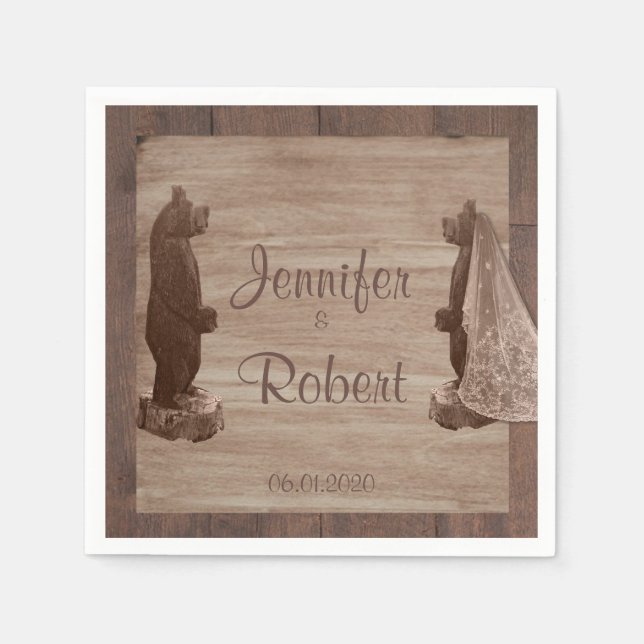 Barn Wood Bears Country Wedding Napkin Serviette (Vorderseite)