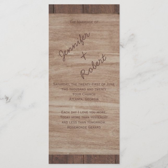 Barn Wood Bears Landhochzeitsprogramm Programm (Vorderseite)
