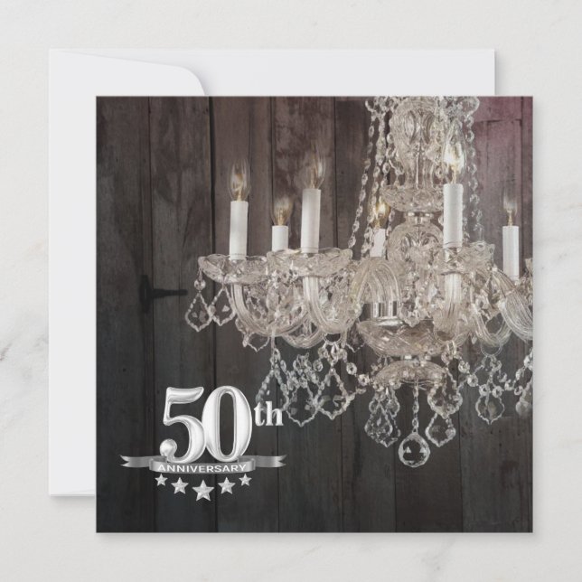 Barn Wood Chandelier 50. Hochzeitstag Einladung (Vorderseite)
