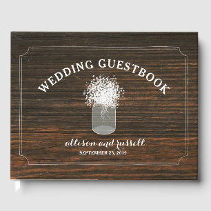 Barn Wood + Gipskraut Jar Wedding Gästebuch