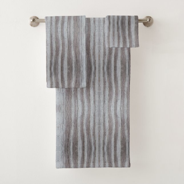 Barn Wood Gray Black Streifen Muster Badhandtuch Set (Insitu)