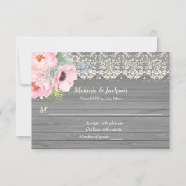 Barn Wood Lace Peonies Anemones Post Wedding RSVP Einladung