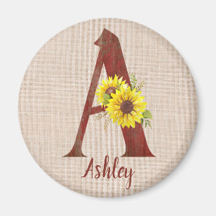 Barn Wood Letter A & Sunflores Personalisiert Magnet