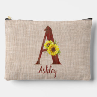 Barn Wood Letter A & Sunflores Personalisiert Zubehörtasche