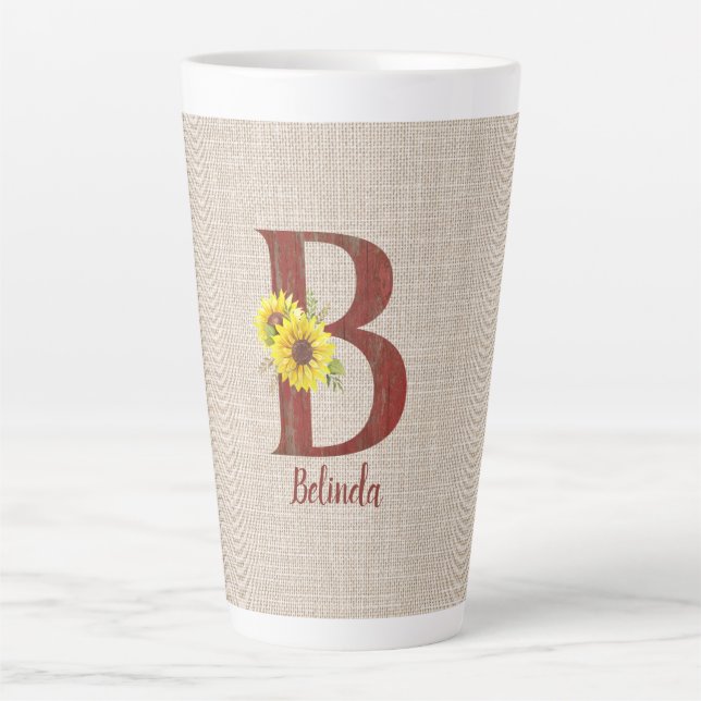 Barn Wood Letter B & Sonnenblumen Personalisiert Milchtasse (Vorderseite)
