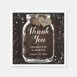 Barn Wood Mason Jar Two Hearts Danke Hochzeit Serviette