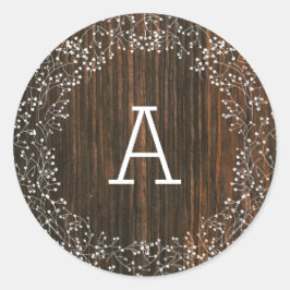 Barn Wood Mit Monogramm Gipskraut Hochzeit Runder Aufkleber