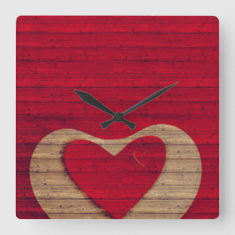 BARN WOOD - Red, Tan - CLOCK Quadratische Wanduhr