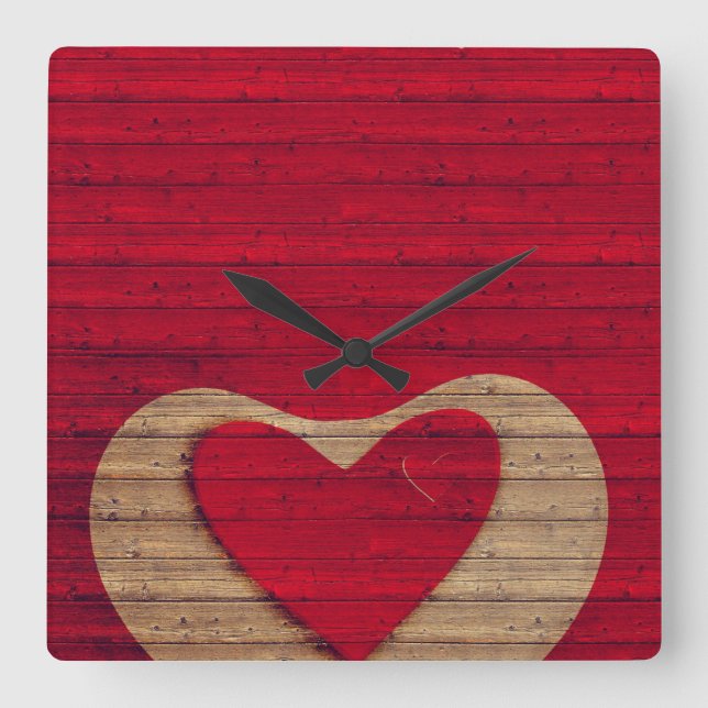 BARN WOOD - Red, Tan - CLOCK Quadratische Wanduhr (Vorderseite)
