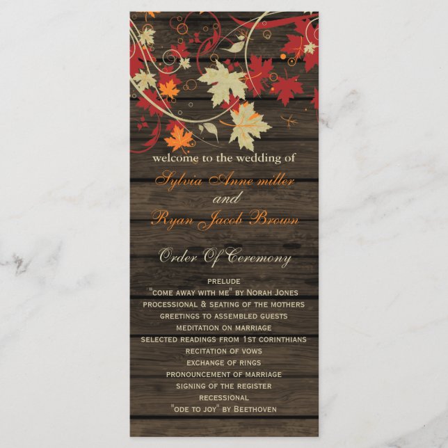 Barn Wood Rustic Fall Feuilles Programmes de maria (Devant)