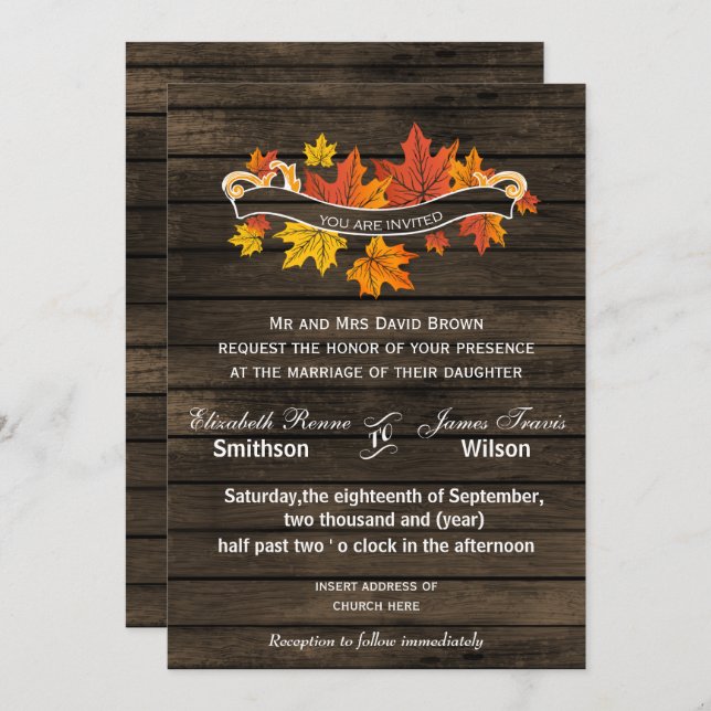 Barn wood Rustic Mariage de automne invitations (Devant / Derrière)