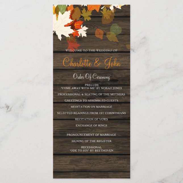 Barn Wood Rustic Mariage de automne programmes (Devant)