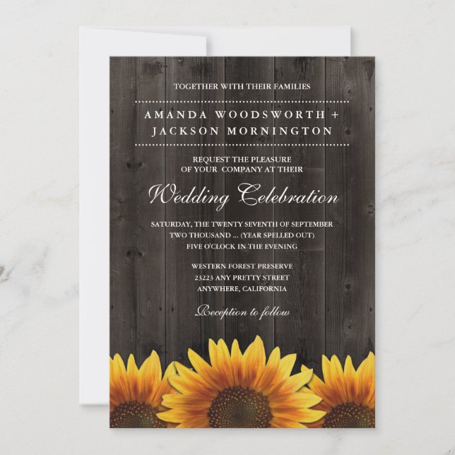 Barn Wood + Rustic Sunflower Wedflower Invitations (Devant)