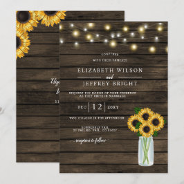 Barn Wood String Lights Sonnenblumen Hochzeit Einladung