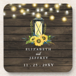 Barn Wood String Lights Sonnenblumen Hochzeit Getränkeuntersetzer