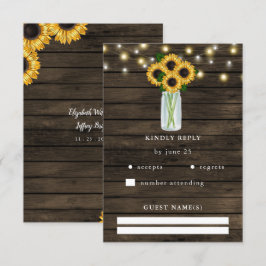 Barn Wood String Lights Sonnenblumen Hochzeit RSVP Karte