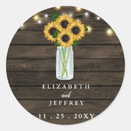 Barn Wood String Lights Sonnenblumen Hochzeit Runder Aufkleber