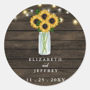 Barn Wood String Lights Sonnenblumen Hochzeit Runder Aufkleber