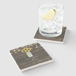 Barn Wood String Lights Sonnenblumen Hochzeitsplat Steinuntersetzer