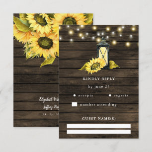 Barn Wood String Lights Sonnenblumen LaternenWeddi RSVP Karte