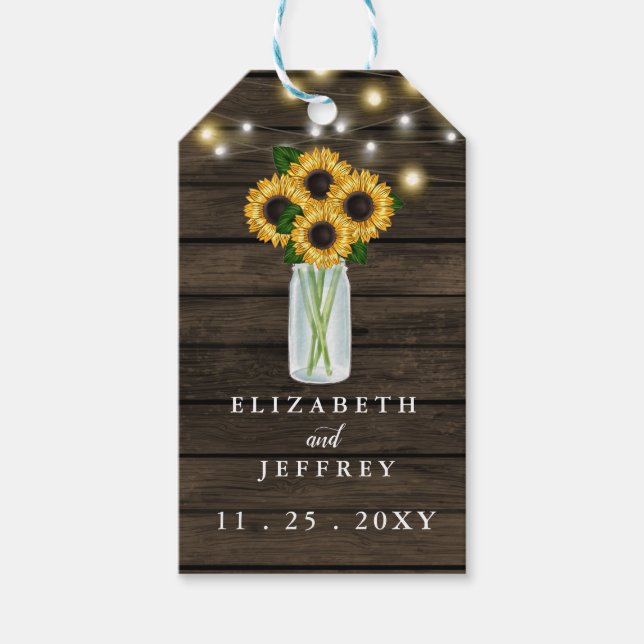 Barn Wood String Lights Sonnenblumen Wedding Gesch Geschenkanhänger (Vorderseite)