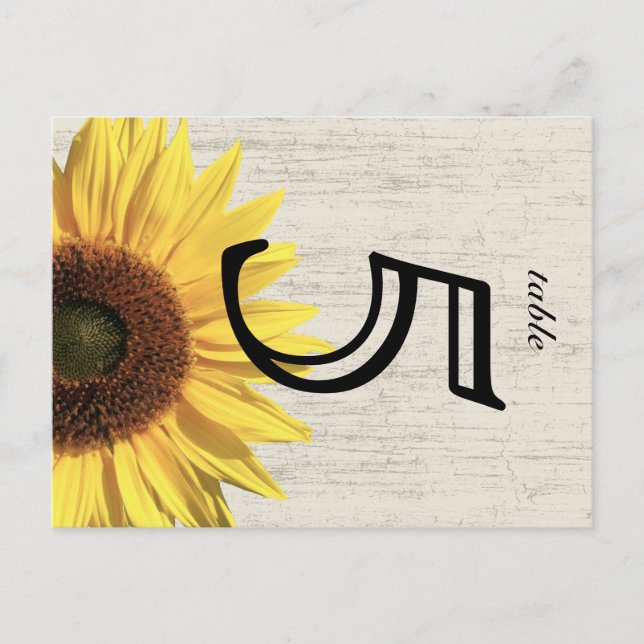 Barn Wood Sunflower Wedding Table Card Postkarte (Vorderseite)