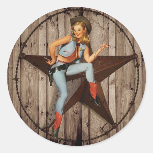 Barn Wood Texas Star Western Country Cowgirl Runder Aufkleber (Vorderseite)