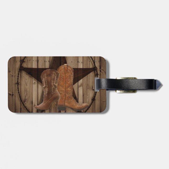 Barn Wood Texas Star Western Cowboy Stiefel Gepäckanhänger (Rückseite horizontal)