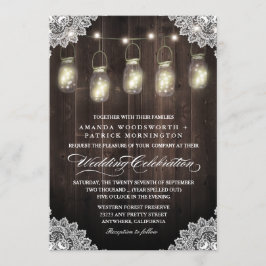 Barn Wood und Lace Mason Jar Wedding Einladungen