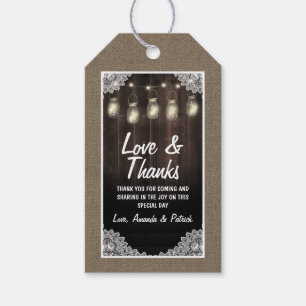 Barn Wood und Lace Mason Jar Wedding Vielen Dank Geschenkanhänger