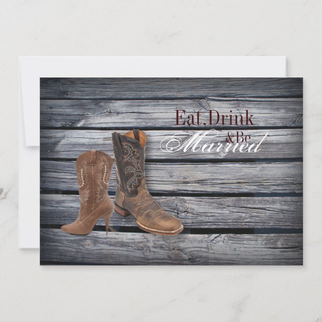 Barn Wood Western Cowboy Hochzeit Probe Abendessen Einladung (Rückseite)