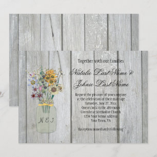 Barn Wood Wildblumen Mason Jar Ribbon Wedding Einladung
