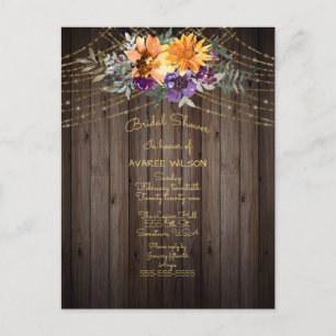 Barnboard String Lights Sonnenblumen Brautparty Postkarte