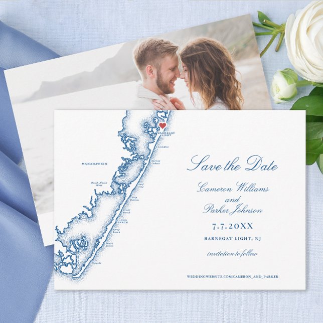 Barnegat Light NJ Map Elegant Navy Blue Wedding Save The Date (Barnegat Light New Jersey LBI Map Wedding Save the Date in Elegant Navy Blue by Coastal Map Designs)