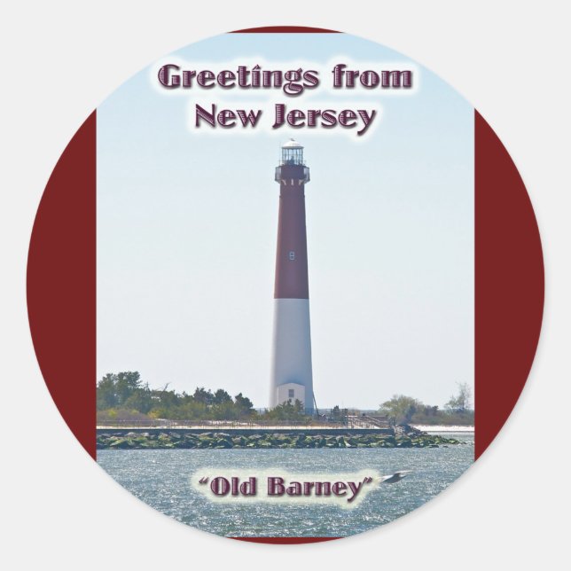 Barnegat Lighthouse NJ Greetings New Jersey Runder Aufkleber (Vorderseite)