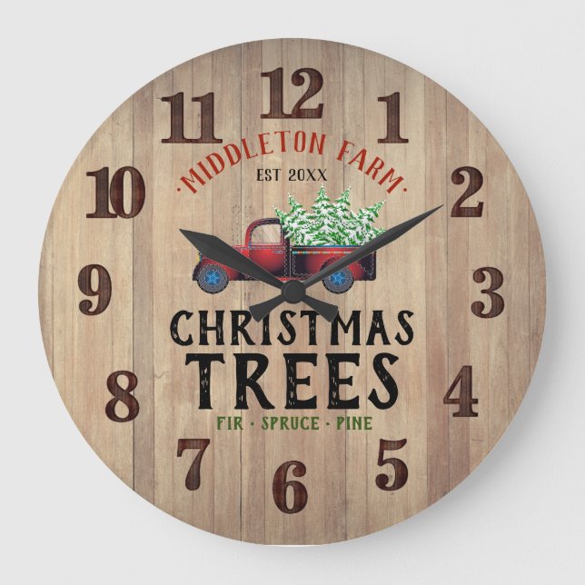 Barnholz - Bauernhof Frische 🎄 Weihnachtsbaumen Große Wanduhr (Vorderseite)