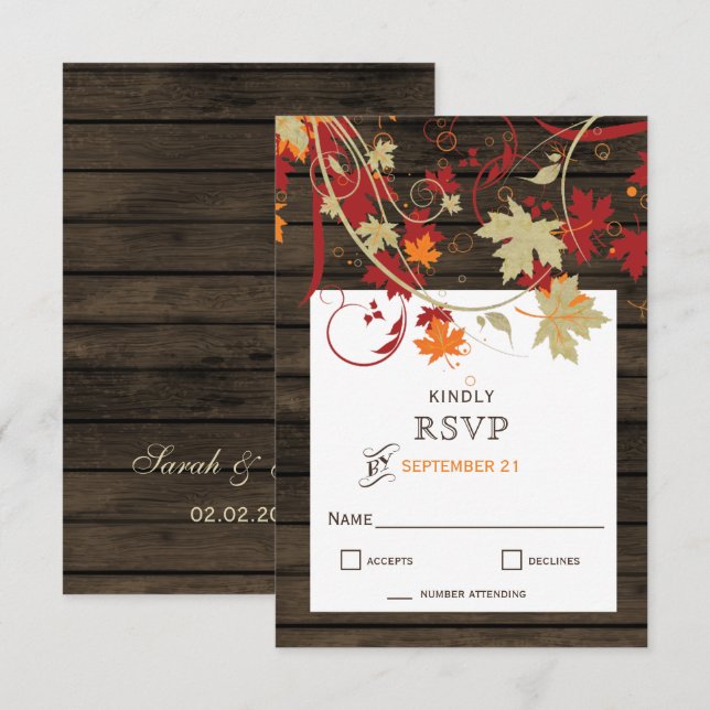 Barnholz Rustikale Herbstlaube Hochzeit RSVP Karte (Vorne/Hinten)