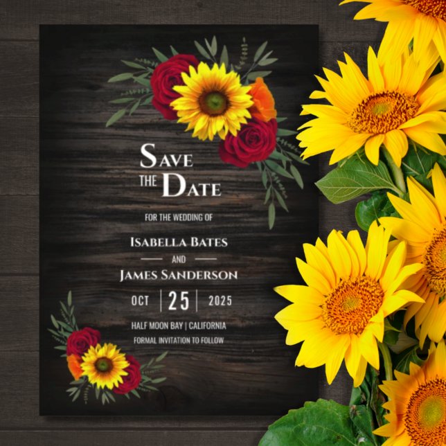 Barnholz Sonnenblumen Burgund Rose Hochzeit Rettet Save The Date (Von Creator hochgeladen)