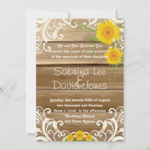 Barnholz Sonnenblumen und Vintage Hochzeit Einladung
