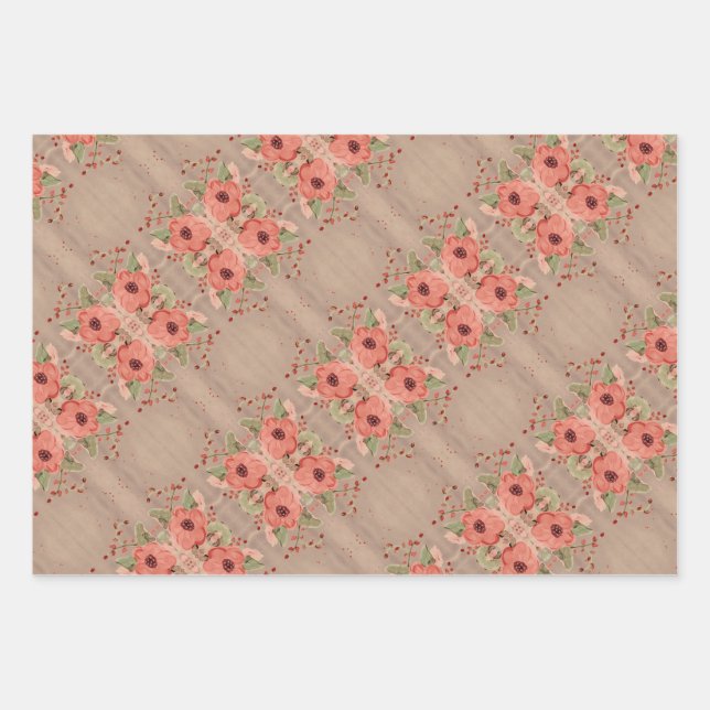 Barnrot und Korallengeschenk Wrap Geschenkpapier Set (Vorderseite)