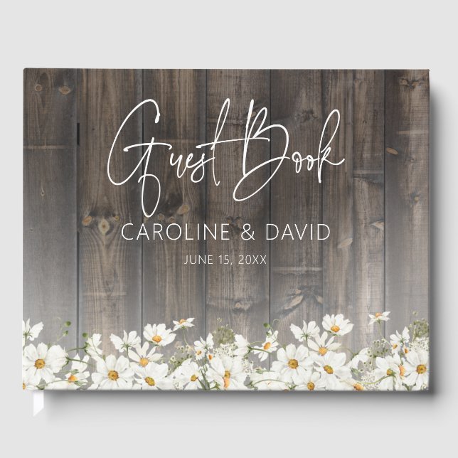 Barnwood and Daisies Rustic Wedding Gästebuch (Vorderseite)