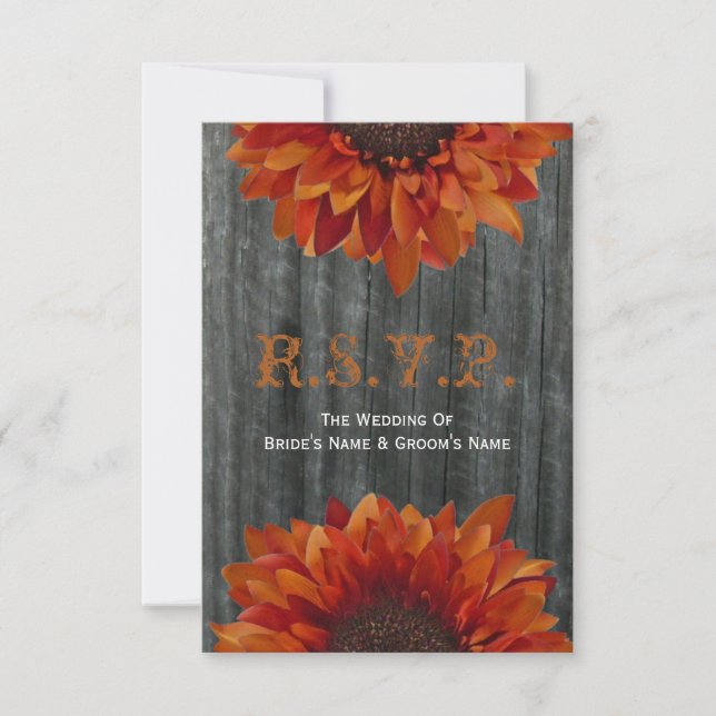 Barnwood and Sunflower Hochzeit im Herbst Kleine U RSVP Karte (Vorderseite)