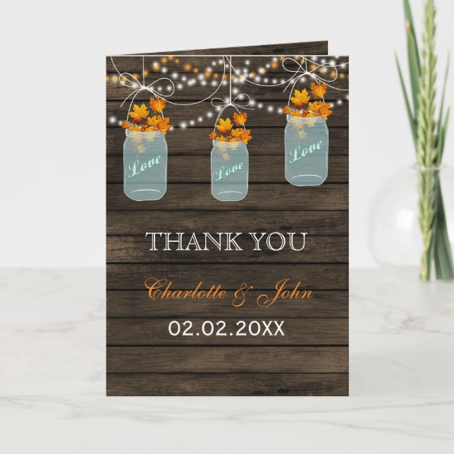 Barnwood automne feuilles mason jarres Merci carte (Devant)